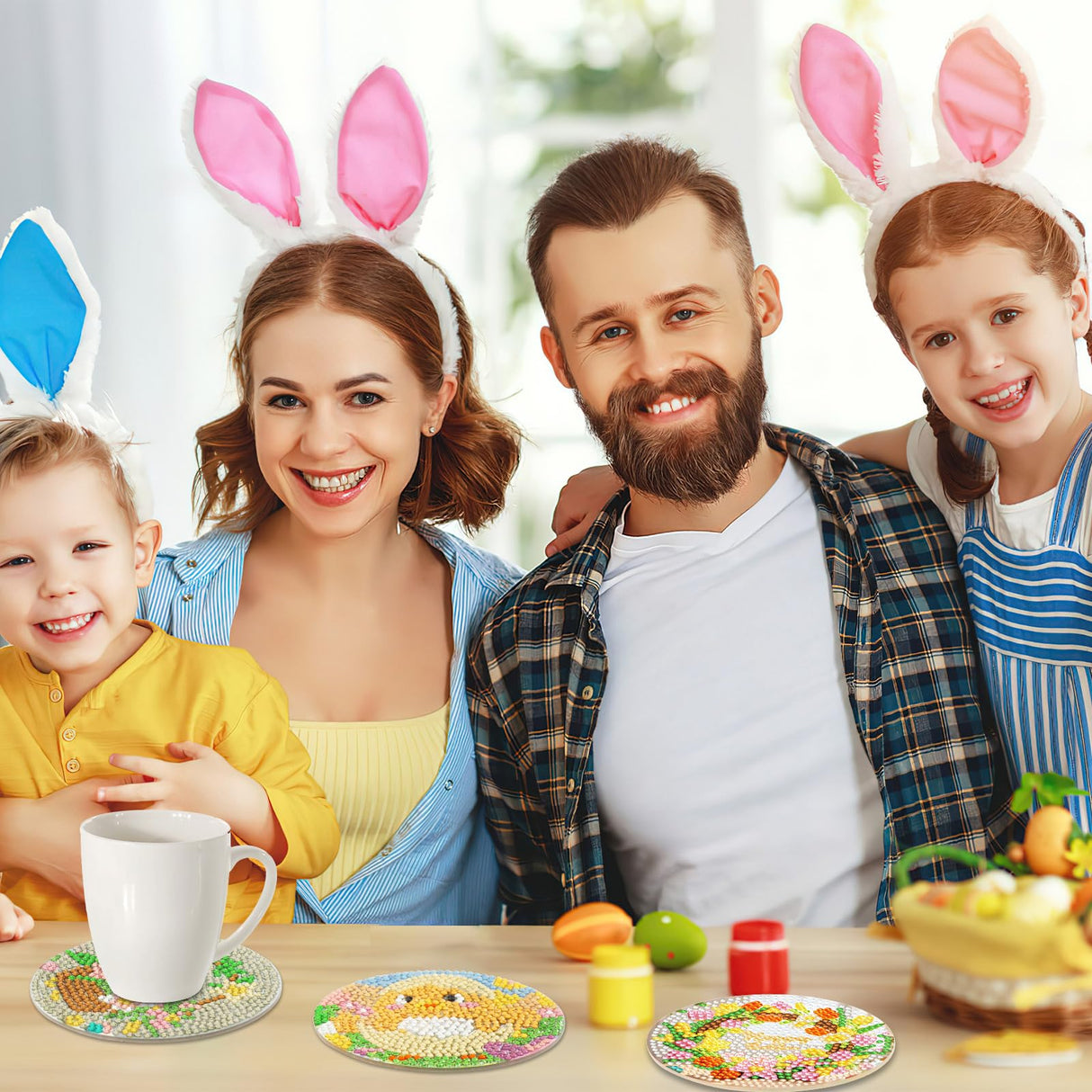 UPINS 8 Pieces Easter Diamond Art Coasters,Bunnies Diamond Art Coaster for Adults Diamond Kits Supplies for Spring Easter Gift UPINS