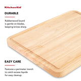 Kitchen Aid Classic Rubberwood Cutting Board with Perimeter Trench, Reversible Chopping Board, 11-inch x 14-Inch, Natural KitchenAid