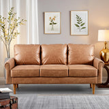 ovios 73.6" Luxury Sofa Couch, 3-Seater Comfy Suede Faux Leather Sofas Couches, Mid-Century Modern Neutral Deep Seat Small Cloud Sofa for Living Room Office, Brown ovios