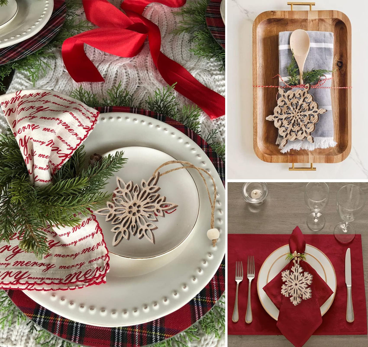 Binswloo 24pcs Wooden Snowflakes Ornaments, Unfinished Wood Cutouts Christmas Tree Hanging Ornaments for Crafts, Rustic Xmas Decorations Binswloo