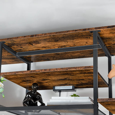 HOOBRO TV Stand with Power Outlets to 65 Inches, TV Console Table with Open Storage Shelves, Industrial Media Entertainment Center for Living Room Bedroom, Rustic Brown and Black BF40DS01 HOOBRO