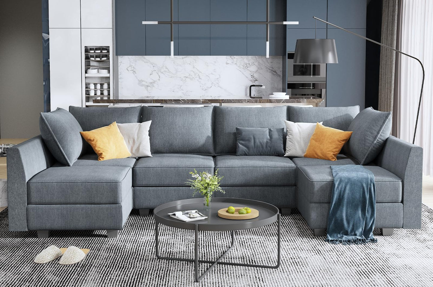 HONBAY Modular Couch U-Shaped Modular Sectional Sofa, Sectional Couch with Storage Seats (U Shape Sofa-2, Bluish Grey)