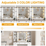 GarveeHome Makeup Vanity and Stool, Vanity Desk with Lights in 3 Colors, White Vanity Table with Charging Station, 6 Drawers and Cabinets GarveeHome