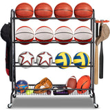 EXTCCT Basketball Rack, Outdoor Rolling Basketball Shooting Training Stand,Sports Equipment Storage with Wheels, Garage Four-Layer Ball Holder with Two Basket for Basketballs Footballs Volleyball EXTCCT