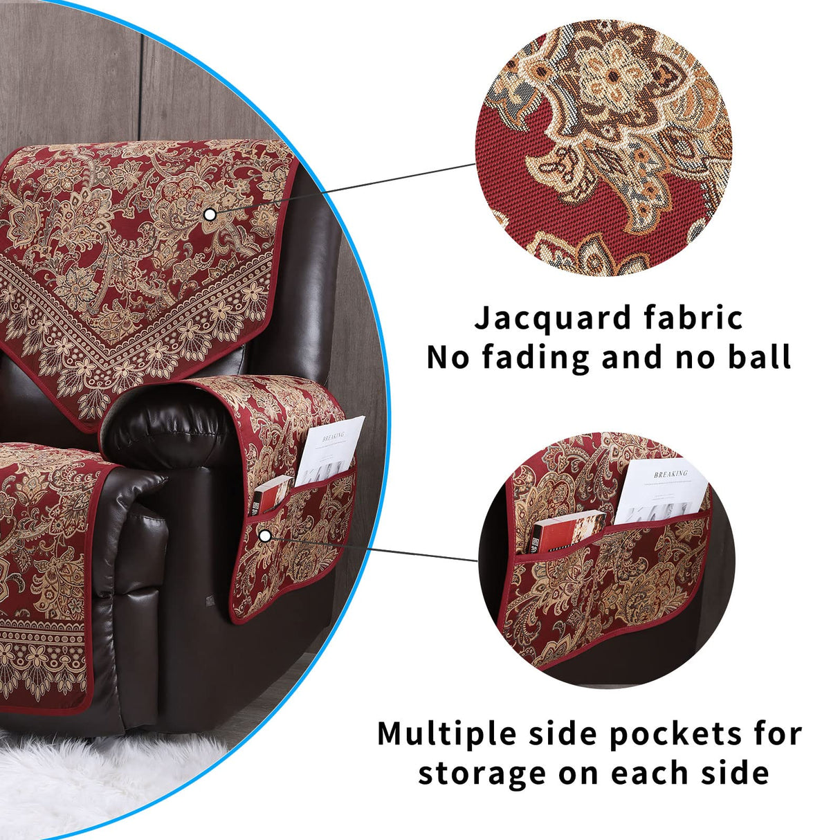 LUFEIJIASHI Recliner Chair Covers Non Slip Waterproof Large Recliner Covers for Leather Recliner,Electric Reclining Chair Covers for Living Room Dog Sofa Furniture Protective Cover Red LUFEIJIASHI