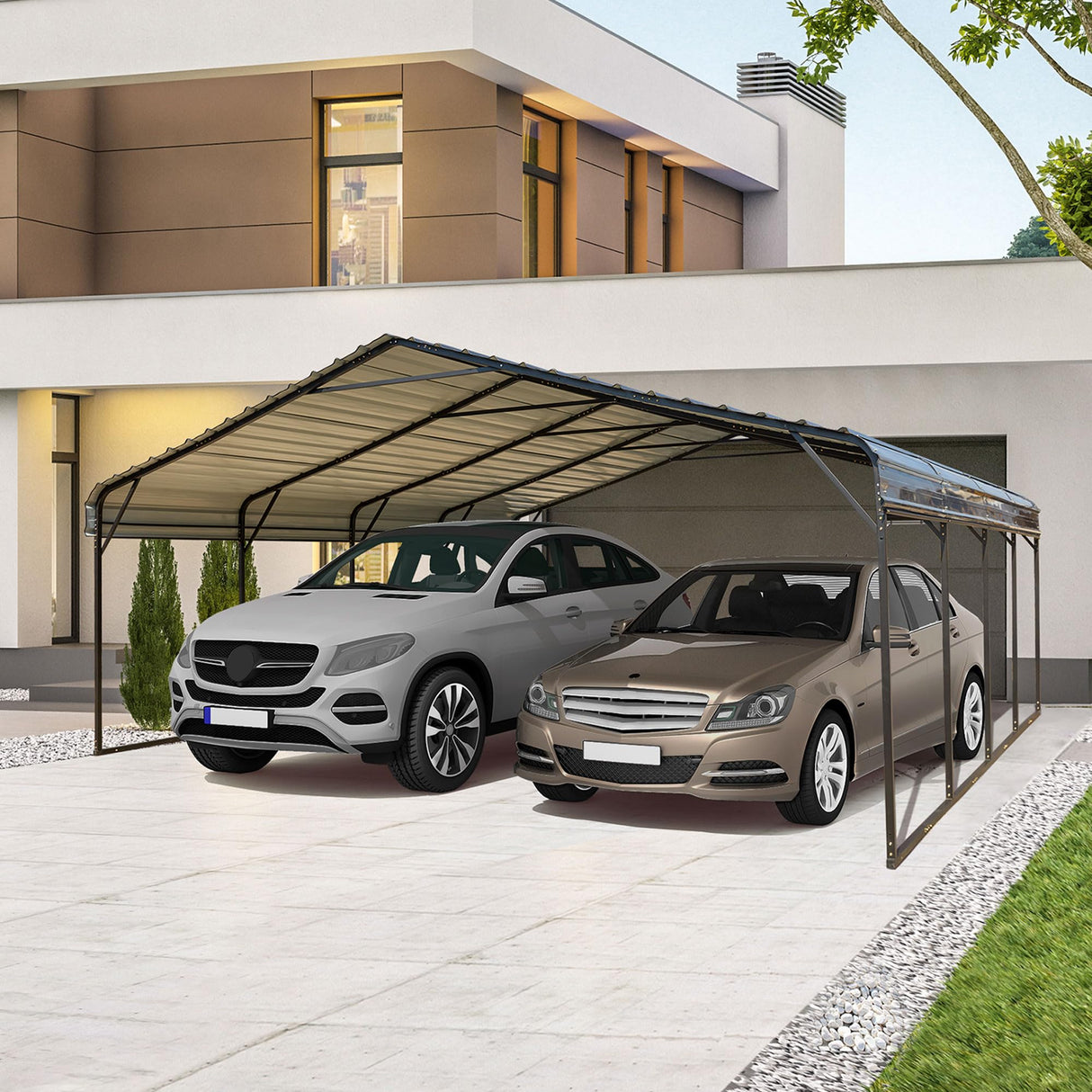 EROMMY 20x20 FT Metal Carport, Heavy Duty Car-Shelter with Galvanized Steel Roof and Frame, Sturdy Car-Shed in All Weathers, Easy Assembly Car-Canopy for 2 Cars, SUV, Tractors and Boat, Gray EROMMY