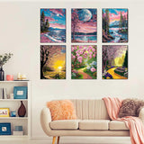 6 Pack Natural Scenery paint by numbers kit for adults,Pink Painting Unframed Easy Acrylic on Canvas11.8x15.7Inch, Acrylic Paint Kit for Adults Beginners,Paint by Numbers Canvas for Home Wall Decor RYMILIE