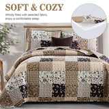 Menghomeus Brown Quilt Set King Boho Patchwork Bedspread Floral Coverlet Reversible Bed Quilt Set All Season Soft Microfiber Bedding Farmhouse Bed Sets, 104"x90" Menghomeus