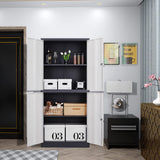 Anxxsu Metal Storage Cabinet, 71" Steel Cabinet with 2 Adjustable Shelves, Locking 4 Doors File Cabinet for Home, School, Office, Hospital, Garage Storage (Grey White) Anxxsu