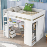Polibi White Full Size Loft Bed with Wardrobe and 2-Drawer Desk Polibi