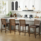 Janoray 26" Counter Height Bar Stools Set of 2, Rattan Woven Barstool with PU Leather Upholstered Seat and Solid Wood Frame Farmhouse Dining Chairs for Kitchen/Island Pub/Bistros/Restaurant Janoray