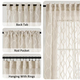 Beige Sheer Curtains 84 Inches Long for Living Room Rod Pocket Back Tab Sand Taupe Tan Semi Sheer Curtain Geometric Embroidered Tuft Pom Textured Drapes Earth Tone Farmhouse Rustic Bedroom Nursery Hokibero