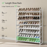 Nunsino Shoe Rack, Long Shoe Organizer,Max Holds 50 Pairs,8 Tier Metal Shoe Storage Shelf,4-Tier Stackable Shoes Organizer for Garage, Entryway,White Nunsino