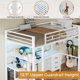 BTHFST Loft Bed Twin Size with L-Shape Desk & RGB LED Lights & Charging Station, Twin Bunk Bed with Fabric Drawers & Shlves, 13.4'' H Safety Guardrail, Noise Free, No Box Spring Needed BTHFST