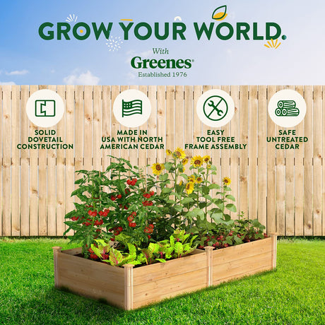 Greenes Fence Original Cedar Raised Garden Bed, 4' x 8' x 17.5" - Made in USA with North American Cedar Greenes Fence