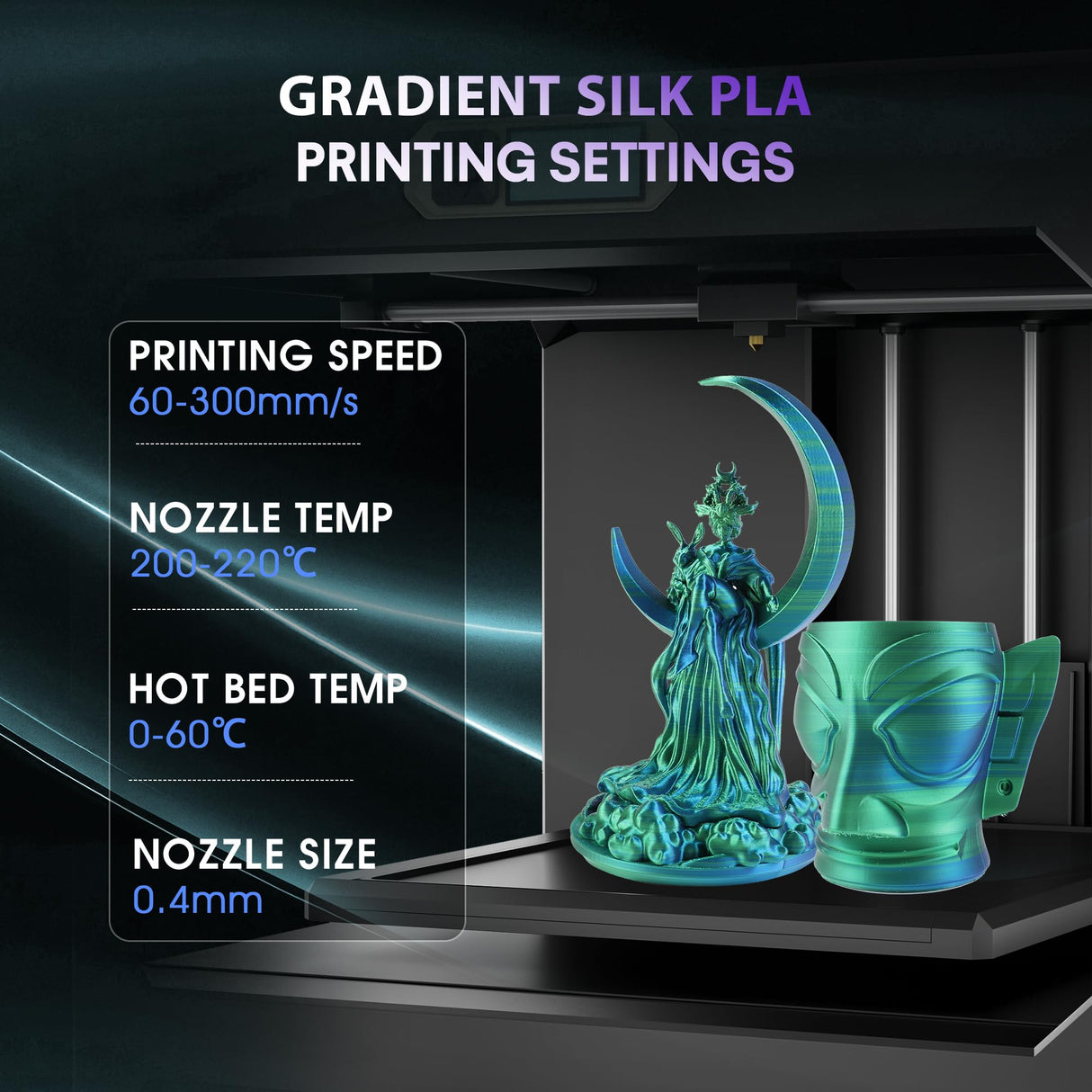 2024 Upgrade Silk PLA 3D Printer Filament, Dual Color Blue Green PLA 1.75mm, Shiny Multi Color Change Filament 3D Printing PLA Filament for Most FDM 3D Printer, +/-0.02mm, 1kg/2.2lb CmaCaiv