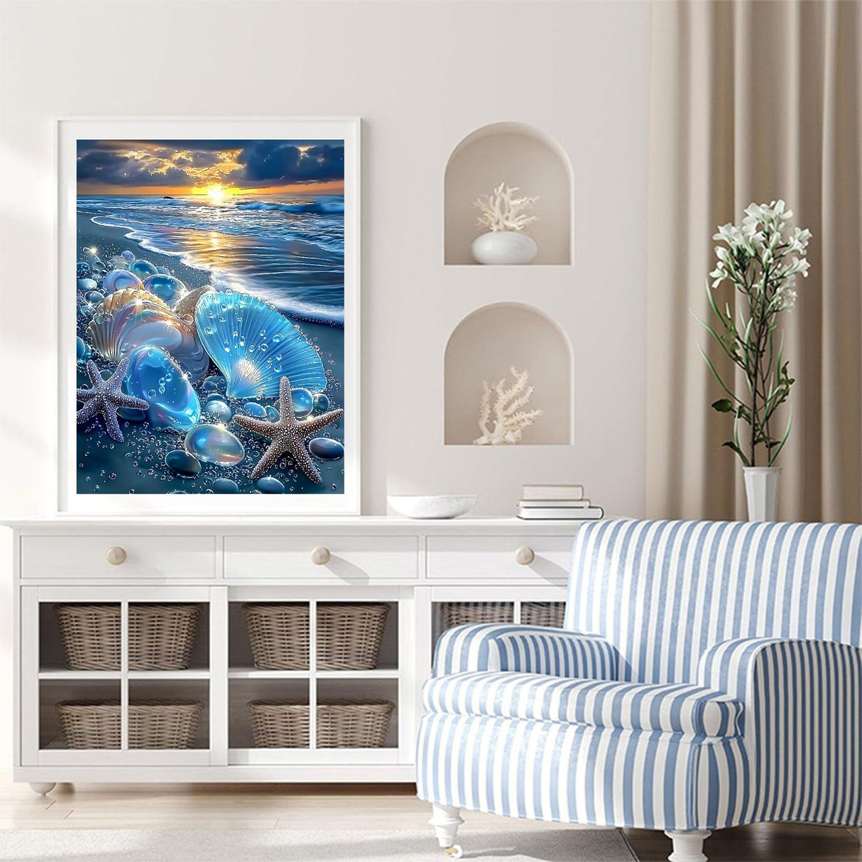 Beach Diamond Painting Kits for Adults - Beach Diamond Art for Adult, Seashell Gem Painting Crafts Kits Gift, DIY 5D Gem Art Seashell Perfect for Home Wall Decor Gifts (16x12 inch) xackcme