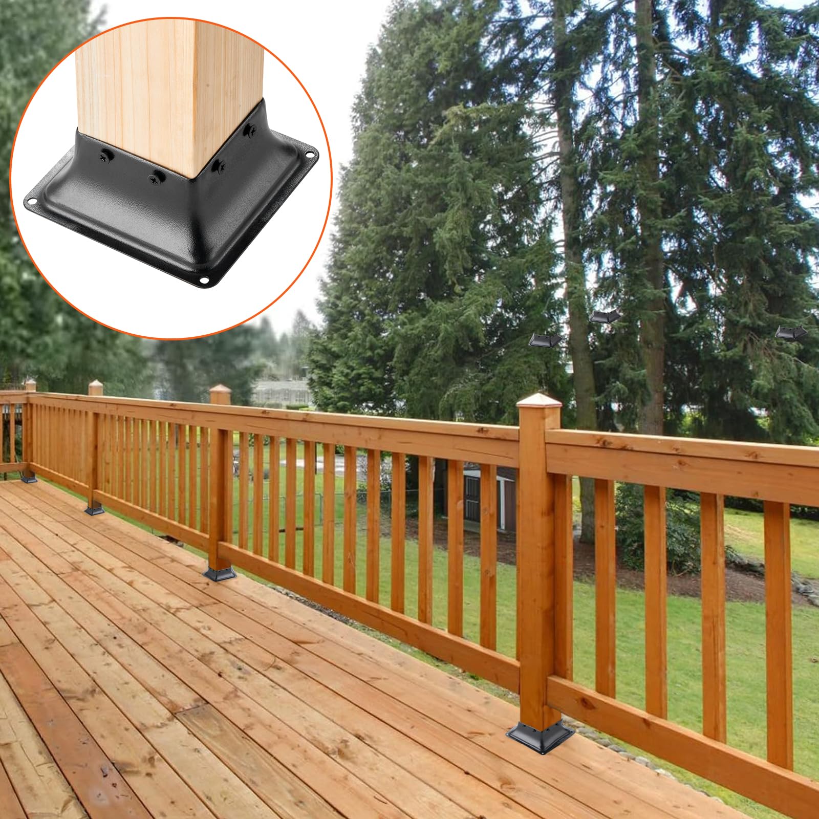 VEVOR 4x4 Post Base 4Pcs, Internal 3.6"x3.6" Heavy Duty Powder-Coated Steel Post Bracket Fit for Standard Wood Post Anchor, Decking Post Base for Deck Porch Handrail Railing Support - WoodArtSupply