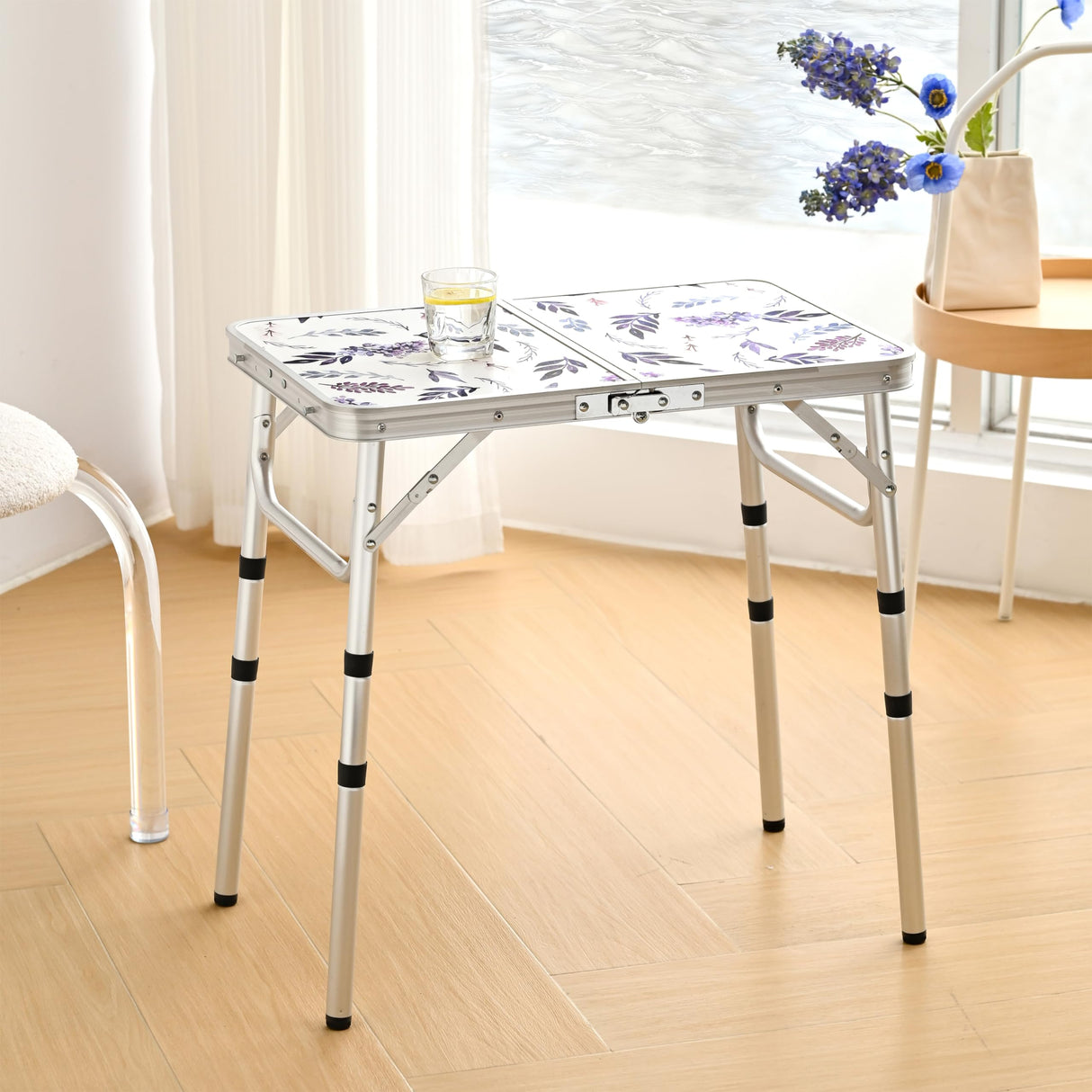 Yriuat Folding Camping Table 2ft Portable Pinic Table Adjustable Height Table Small Card Table Aluminum Foldable Lightweight with Carry Handle for Outdoor Indoor Hiking Camp BBQ Beach (Misty Lilac) Yriuat