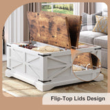 MXV Farmhouse Coffee Table with Storage, Square Coffee Tables for Living Room, Rustic Wood Center Table with Hinged Lifting Tabletop for Home, White MXV