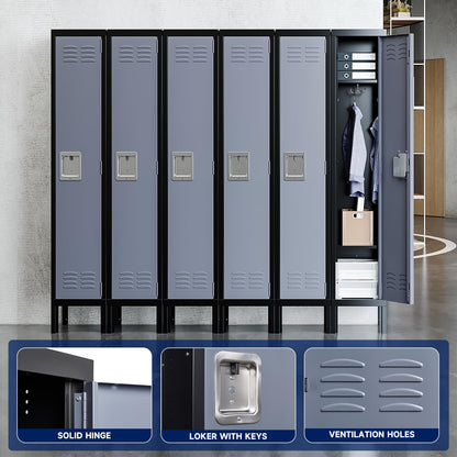 Yizosh Metal Lockers for Employees with Lock, Employees Locker Storage Cabinet with 1 Doors, Tall Steel Storage Locker for Gym, School, Office (Gray Black, 1 Door) - WoodArtSupply