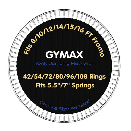 GYMAX Trampoline Mat, 8FT/10FT/12FT/14FT/15FT/16FT Trampoline Accessories Replacement Mat with 42/54/72/80/96/108 V-Rings & 8 Row Stitch, Using 5"-7" Springs, Anti-UV Wear-resistant Jumping Mat (14FT) GYMAX