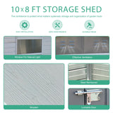 FammyLoft 8x10 FT Outdoor Storage Shed with Windows, Wood & Metal Garden Shed, Outside Storage Shed Waterproof for Backyard, Garden, Patio, 4 Vents (Without Floor) Gray FammyLoft