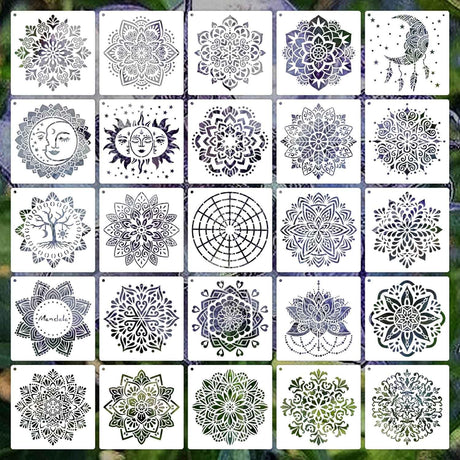 6 Inch Reusable Stencils for Painting on Wood, Canvas, Wall - 25 Piece Mandala Dot Stencil DIY Craft Template for Rock, Furniture, Home Decor eageus
