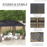 Outsunny 10' x 14' Hardtop Gazebo Canopy with Galvanized Steel Roof, Aluminum Outdoor Pavilion Gazebo with Top Hook, Netting, and Curtains for Patio, Garden, Backyard, Deck, Brown Outsunny