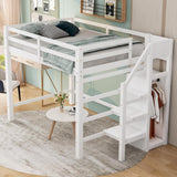 Harper & Bright Designs White Full Loft Bed with Storage Staircase and Wardrobe for Kids Harper & Bright Designs