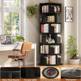 Aheaplus 6 Tier Rotating Bookshelf, Wood Spinning Bookshelf Tower, Round Revolving 360 Bookcase, Narrow Turning Book Shelf Rolling Corner Organizer for Small Space, Bedroom, Office, Black Aheaplus