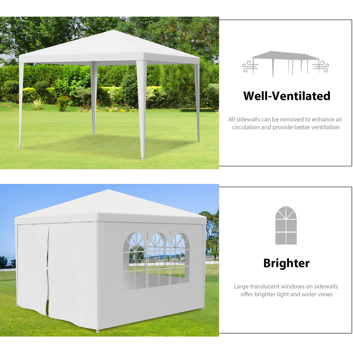 HomGarden 10'x10' Outdoor Canopy Tent Patio Camping Gazebo Storage Shelter Pavilion Cater Party Wedding BBQ Events Tent w/Removable Sidewalls HomGarden