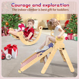 Xickboke Pikler Triangle Set Flag Style Wooden Montessori Climbing Set Foldable Pickler-3-Piece Climbing Gym with Triangle Climbing Frame, Arch, Ramp, Indoor Climbing Toys for Children Aged 1-3 Xickboke