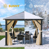 YITAHOME 10x10 Gazebo Polycarbonate Hardtop Outdoor Single Top Canopy with Netting and Shaded Curtains, Aluminum Frame Garden Tent for Patio, Backyard, Deck and Lawns, Brown YITAHOME