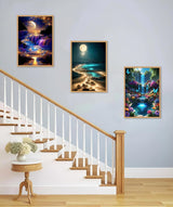 Mowana Diamond Art Kits for Adults - Moon Landscape Diamond Painting Kits for Beginners, Moonlight Beach 5D DIY Round Drill Rhinestone Gem Art Painting for Home Wall Decor and Gifts 6Pack 12x16inch Mowana