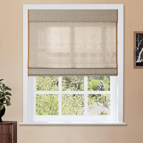 TWOPAGES No Drill Roman Blind Bamboo Flax Cordless Roman Shade for Kitchen Patio Door, Custom Made Roman Window Shade Light Filtering Privacy Roman Shade, Gray Brown, 1 Piece TWOPAGES
