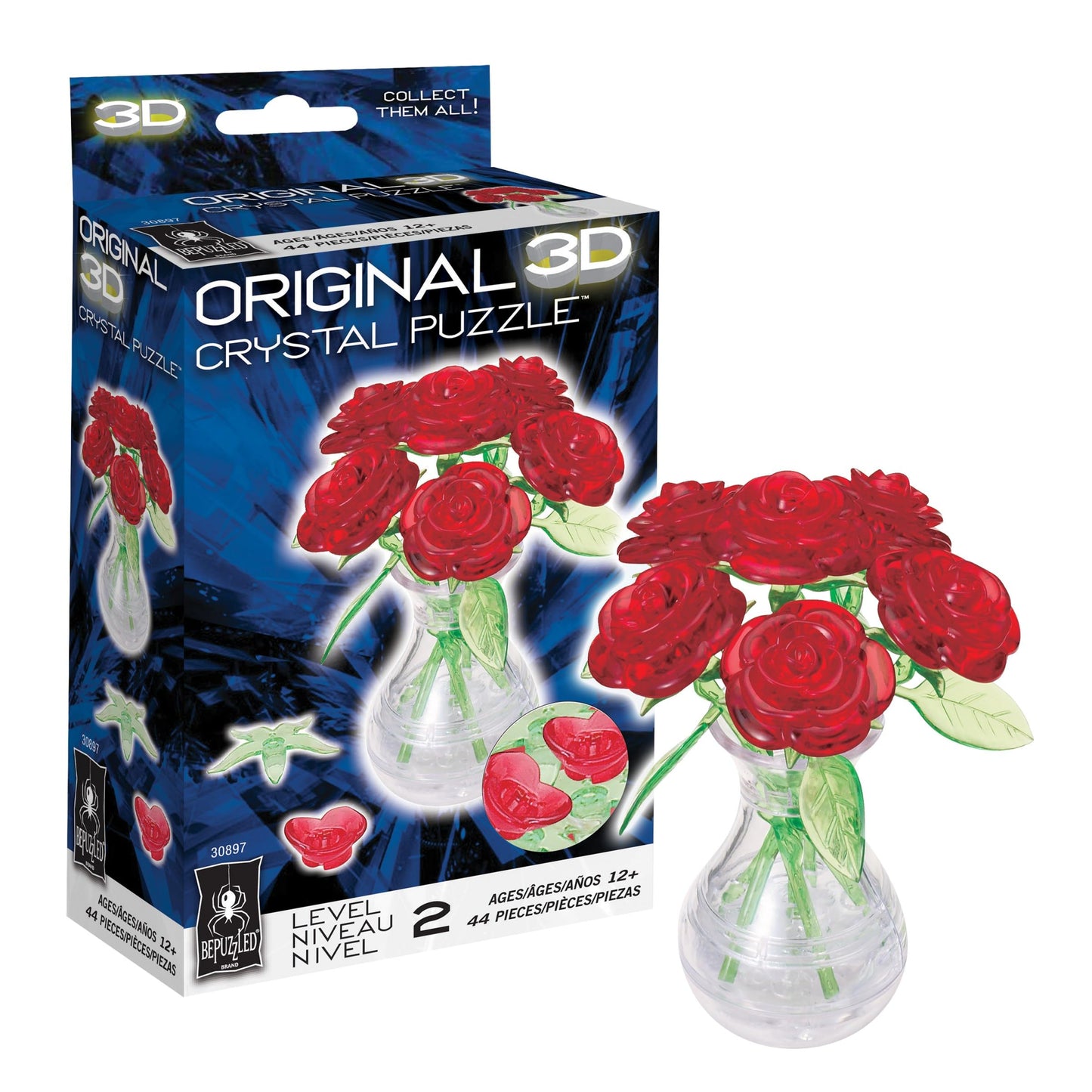 BePuzzled | Roses in Vase Original 3D Crystal Puzzle, Ages 12 and Up, Red