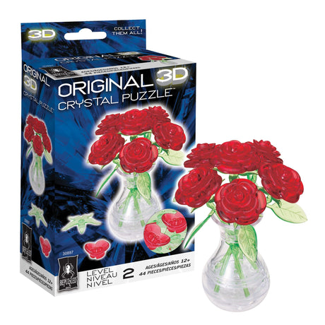 BePuzzled | Roses in Vase Original 3D Crystal Puzzle, Ages 12 and Up, Red Bepuzzled