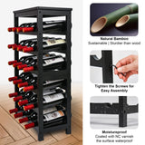 VASMIA Wine Rack Freestanding Floor, 6-Tier Display Wine Storage Shelves with Table Top, 24-Botttle Bamboo Wine Rack Shelf for Kitchen Bar Dining Room Living Room, Black VASMIA