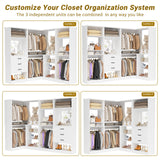 Unikito Closet System with Drawers，86” Modular Corner Closet Organizer System with Mirror，Freestanding Wood Wardrobe Organizer with Hanging Rods & Adjustable Shelves, Walk in Closet Tower, White Unikito