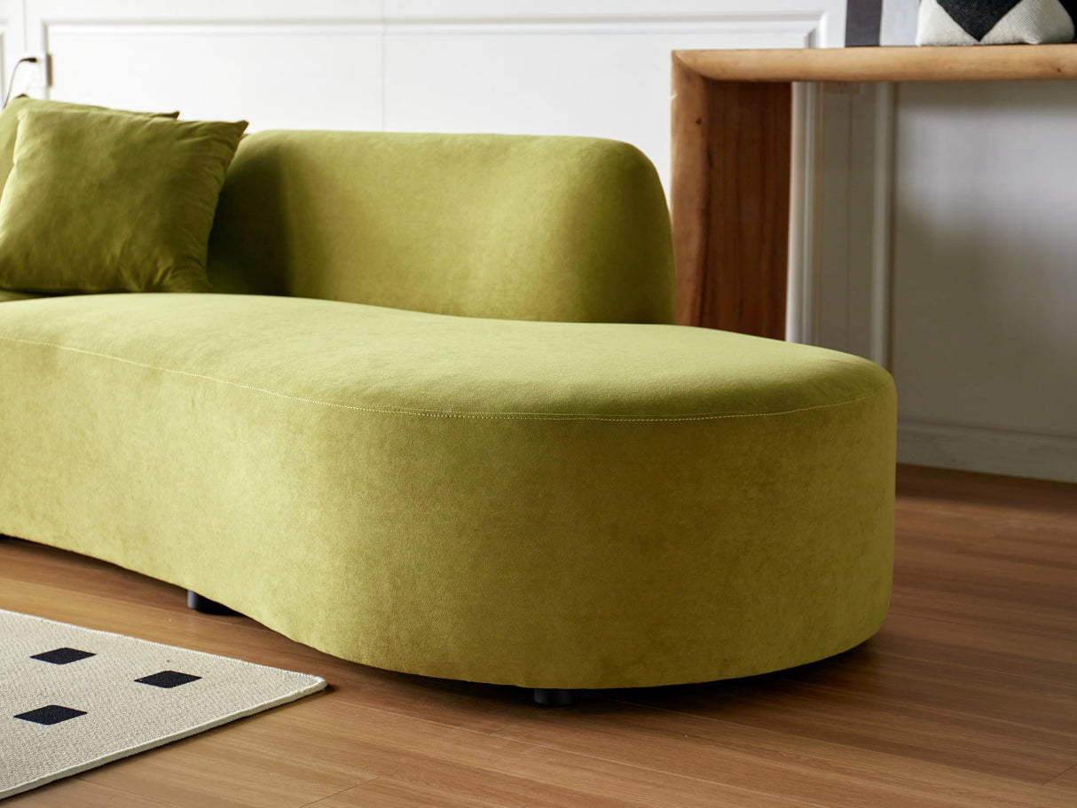 Container Furniture Direct 132" Curved Sofa with Throw Pillows, 6 Seater Luxury Velvet Couch with Half Moon Design and High-Density Foam, Ideal for Modern Living Room, Office & Apartment, Olive Green Container Furniture Direct