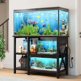 YITAHOME 40-50 Gallon Fish Tank Stand with Power Outlet, 40x18 Inch Metal Aquarium Stand with 3-Tier Adjustable Storage Shelves and Hooks, 700LBS Capacity, Black YITAHOME