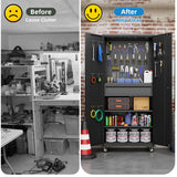 GLADIW Garage Storage Cabinet with Wheels, Metal Storage Cabinet with 1 Drawers and 2 Adjustable Shelves, Lockable Storage Cabinet with Pegboards for Homes, Offices, Kitchens, Schools and Pantries GLADIW