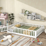 Durable Montessori Full Floor Bed with Safety Fence & Door for Kids in White LLS
