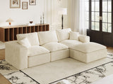 ZIGHTH 108" Plush Corduroy L Shaped Sectional Cloud Sofa Couch with Ottoman, Soft Deep Seat Modular Sectional Couches for Living Room,No Assembly. Beige ZIGHTH