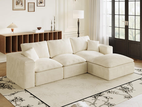 ZIGHTH 108" Plush Corduroy L Shaped Sectional Cloud Sofa Couch with Ottoman, Soft Deep Seat Modular Sectional Couches for Living Room,No Assembly. Beige ZIGHTH