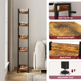 KLUVIS Narrow Ladder Shelf for Small Spaces - 5 Tier Thin Bookshelf Skinny Book Shelves Slim Bookshelves 60 inch Tall, Farmhouse Brown (02BN) KLUVIS