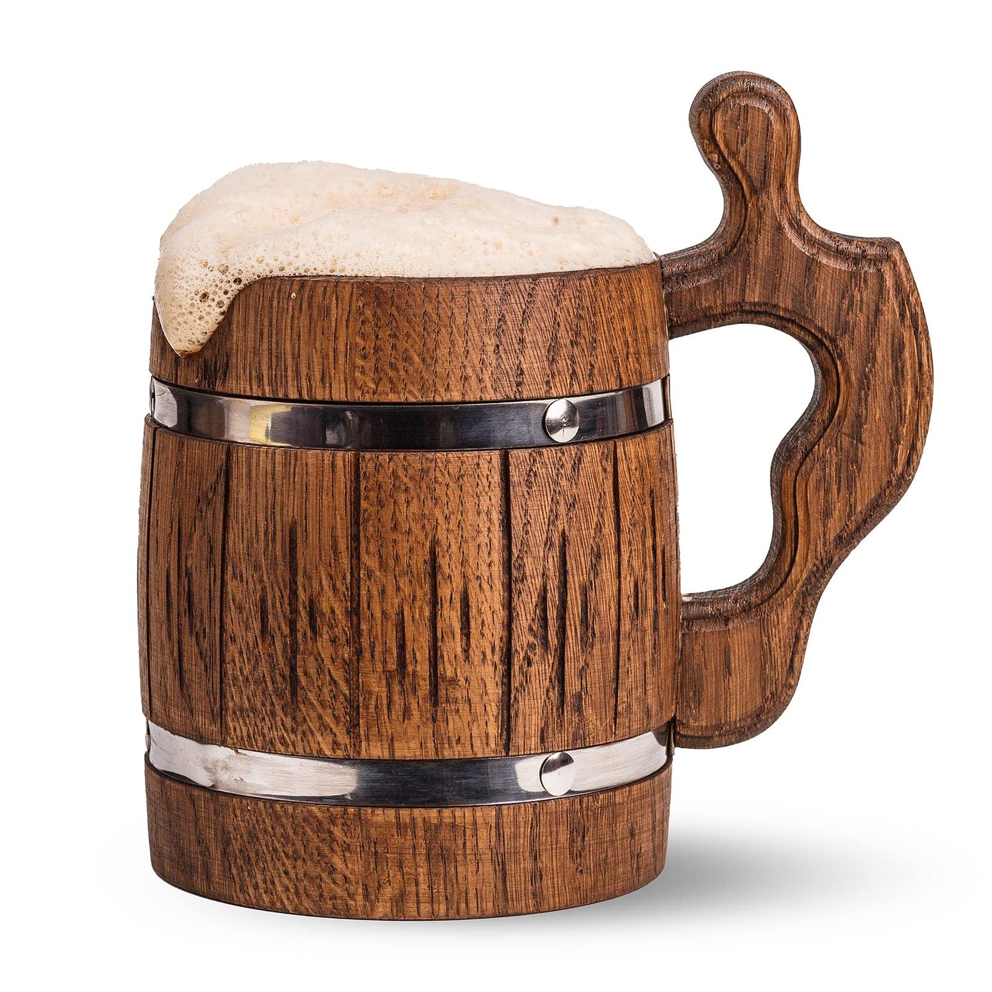 20 oz Handmade Wooden Rustic Beer Mug Real Oak Wood Stainless Steel Cup 600ml Brown - Etno Motif Wood Viking Beer Mug Stein - Beer Tankard Irish Retro Halloween Mugs - Cowboys Beer Mug - WoodArtSupply