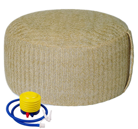 weruisi Woven Inflatable Ottoman with Air Pump D21”x H10” Outdoor Indoor Pouf Patio Footrest Stool with Portable Handle, Round Ottoman for Patio Garden, Camping, Bedroom, Living Room Natural Color weruisi