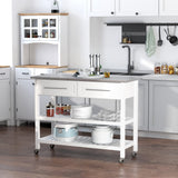 HOMCOM Kitchen Island with Stainless Steel Top, Traditional Kitchen Island with Storage, 2-Tier Open Shelves, Drawers, White HOMCOM
